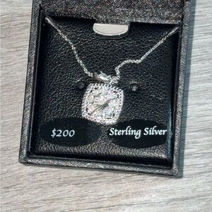 Macy's Sterling Silver Cushion Halo diamond Pendant Necklace - Silver